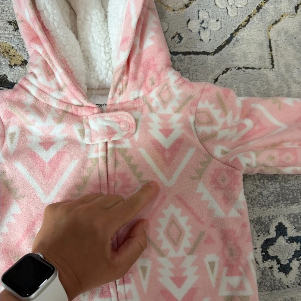 Carter’s pink fleece lined bunting, 3-6 month